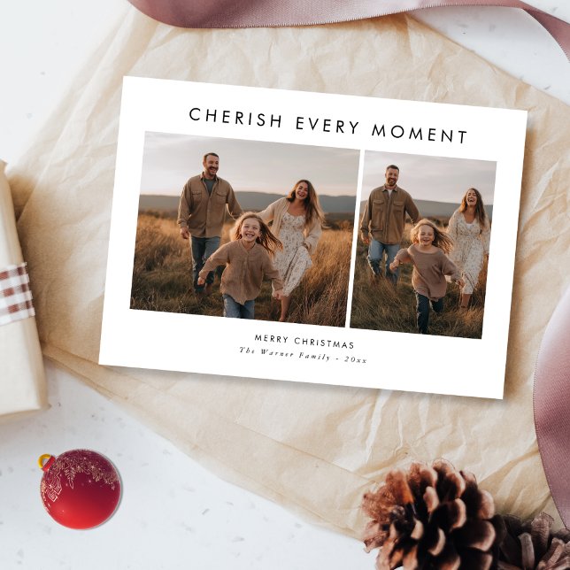 Cherish Every Moment Modern Family Photo Christmas Holiday Card (Creator Uploaded)