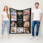 Cherish Every Moment Photo Collage Black Fleece Blanket<br><div class="desc">This fleece blanket offers a 10 photo collage design with the text "Cherish Every Moment". Personalise each square photo frame with your favourite family pictures. The design features modern handwritten style text,  a green palm branch and a black background.</div>