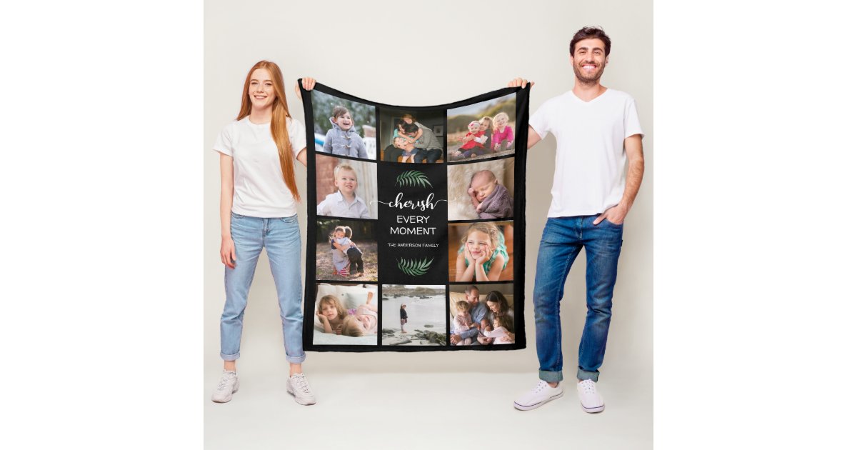 Cherish Every Moment Photo Collage Black Fleece Blanket Zazzle.co.nz
