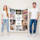 Cherish Every Moment Photo Collage White Fleece Blanket<br><div class="desc">This family photos fleece blanket makes a perfect keepsake gift. The design offers a 10 photo collage design with the text "Cherish Every Moment". Personalise each square photo frame with your favourite family pictures. The design features modern handwritten style text,  a green palm branch and a white background.</div>