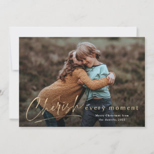 Cherish Every Moment Script Photo Merry Christmas Card