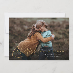 Cherish Every Moment Script Photo Merry Christmas Card