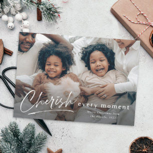 Cherish Every Moment Script Photo Merry Christmas Card