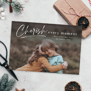 Cherish Every Moment Script Photo Merry Christmas Card