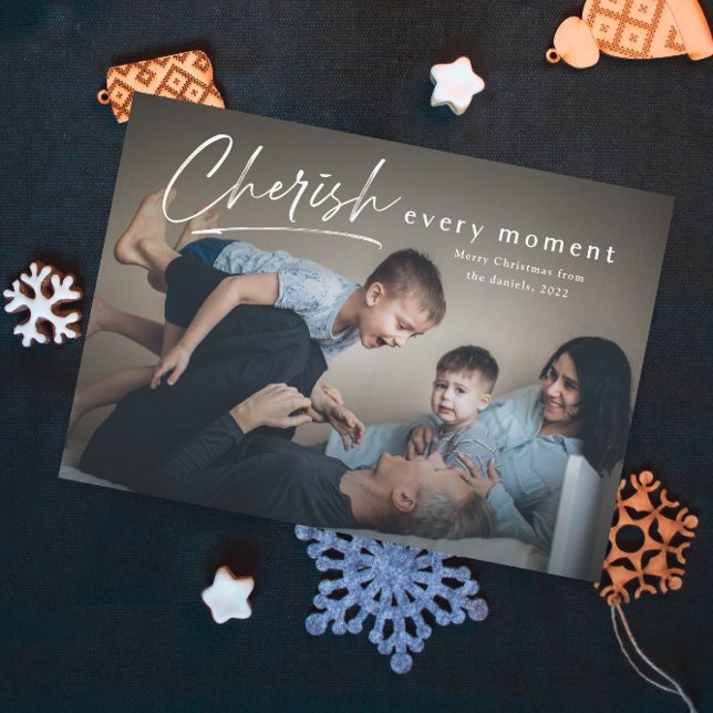 Cherish Every Moment Script Photo Merry Christmas Card (Creator Uploaded)