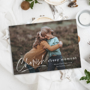 Cherish every moment single photo merry christmas  holiday card