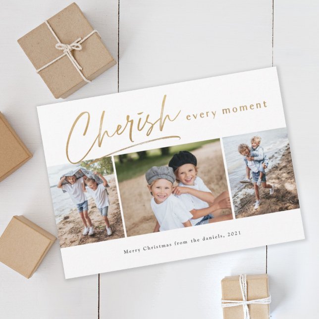 Cherish every moment three photo Christmas card (Creator Uploaded)