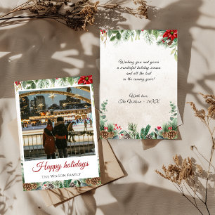 Cherish Memories Floral Frame Photo Holiday Card