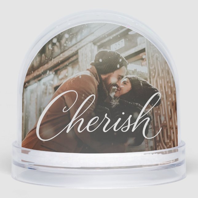 Cherish Script Photo Snow Globe – Personalised 2‑P (Front)