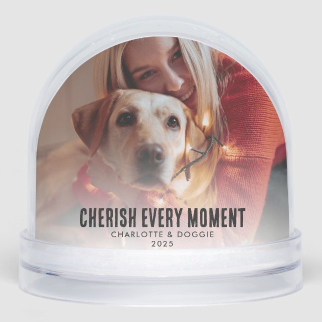 Cherish the Moment Family Photo with Dog Christmas Snowglobe (Front)