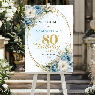 Cherish Watercolor dusty blue eucalyptus 80th bday Poster