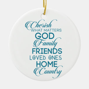 Cherish What Matters Teal Ceramic Tree Decoration