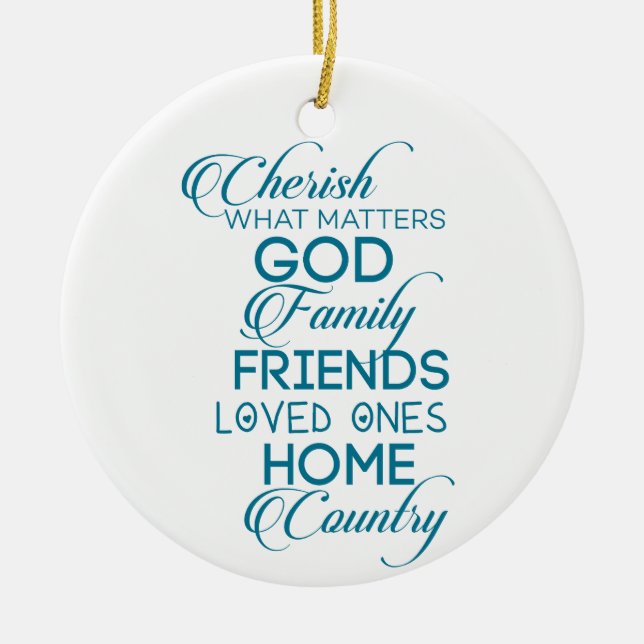 Cherish What Matters Teal Ceramic Tree Decoration (Front)