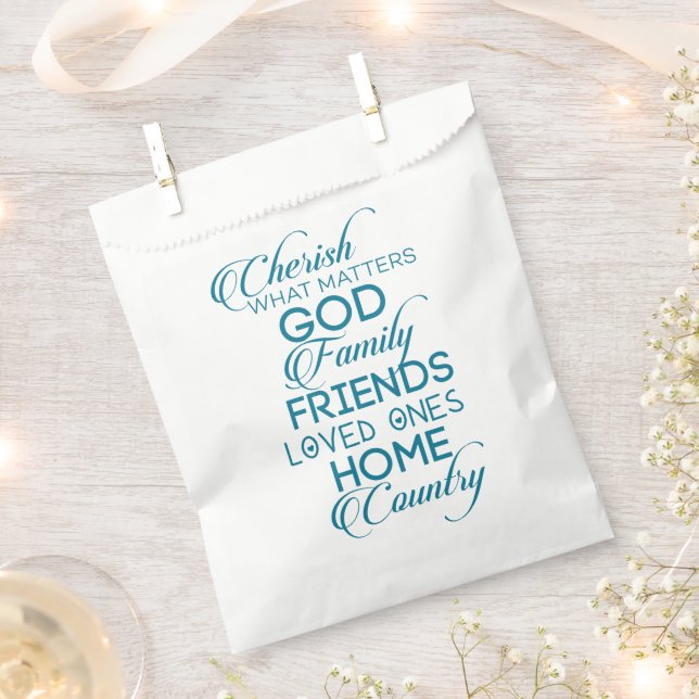 Cherish What Matters Teal Favour Bags (Clipped)