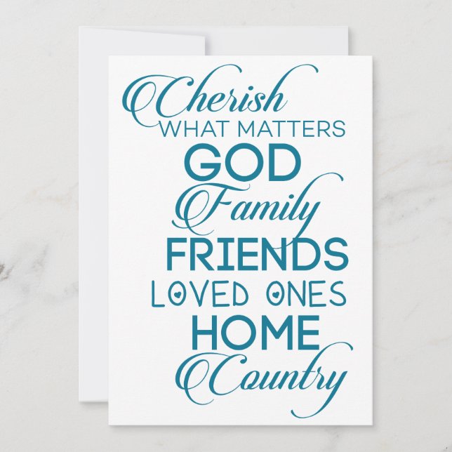Cherish What Matters Teal Holiday Card (Front)