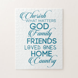 Cherish What Matters Teal Jigsaw Puzzle