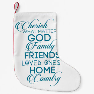 Cherish What Matters Teal Small Christmas Stocking