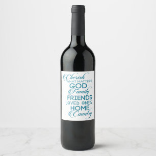 Cherish What Matters Teal Wine Label