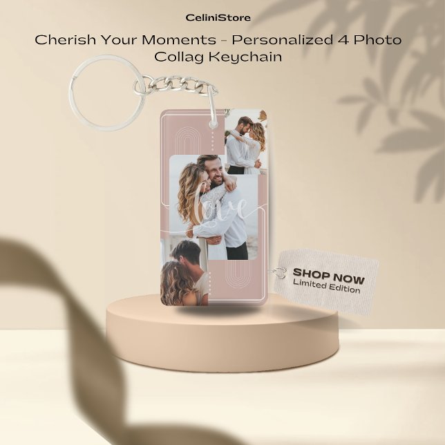 Cherish Your Moments - Personalised 4 Photo Collag Key Ring (Personalised Photo Keyring, Custom Keychain, Personalised Keyrings Anniversary Gift Boyfriend Girlfr)