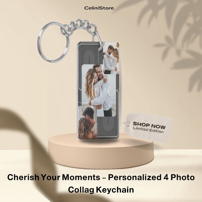 Cherish Your Moments - Personalised 4 Photo Collag Key Ring (Personalised Photo Keyring, Custom Keychain, Personalised Keyrings Anniversary Gift Boyfriend Girlfr)
