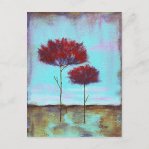 Cherished, Abstract Art Landscape Red Trees Postcard