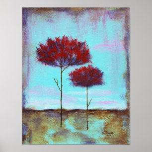 Cherished, Abstract Art Landscape Red Trees Poster