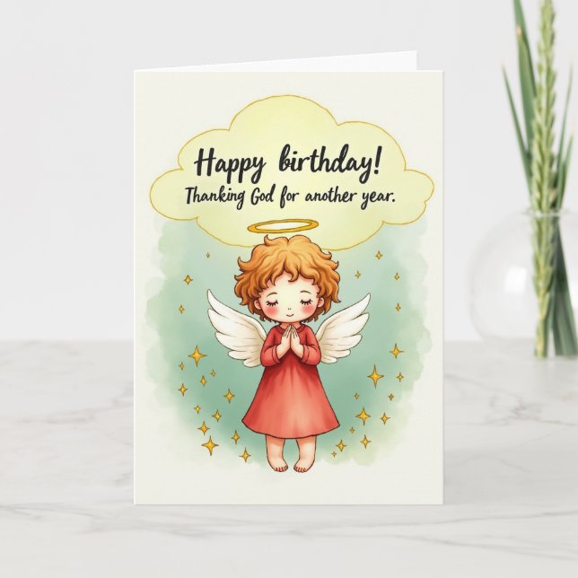 Cherished Birthday Winged Child Card (Front)