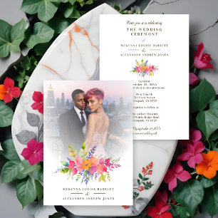 Cherished Colourful Flowers & Foliage Garland Phot Invitation