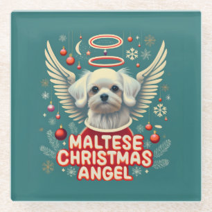 Cherished Holiday Charm Maltese Christmas Angel Glass Coaster