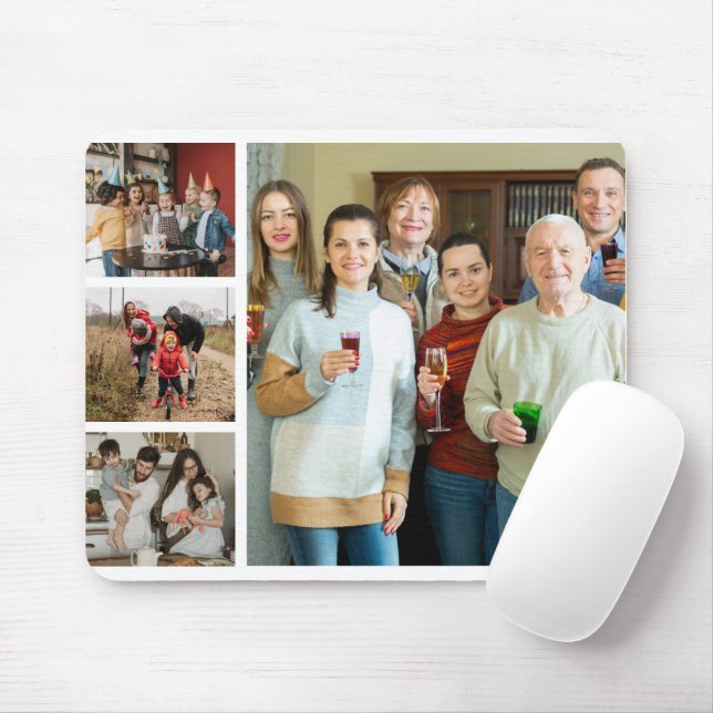 Cherished Memories: Customisable 4 Photo Collage Mouse Pad (With Mouse)