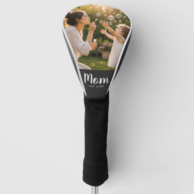 Cherished Mum Photo Memory Established Date Golf Head Cover (Front)