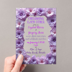 cherishing each other lavender flower frame acrylic invitations