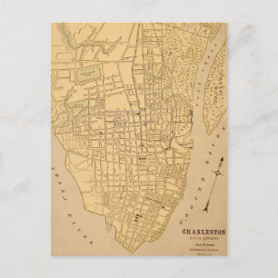 Cherleston SC Vintage Map Postcard