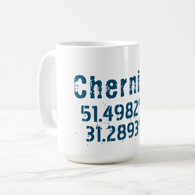 Chernihiv Ukraine Latitude & Longitude Distressed  Coffee Mug (Front Left)