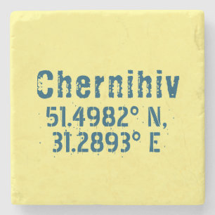 Chernihiv Ukraine Latitude & Longitude Distressed  Stone Coaster