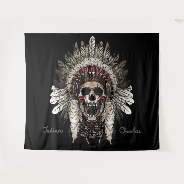 Cherokee Indian Tribal Skull Tapestry (Front (Horizontal))