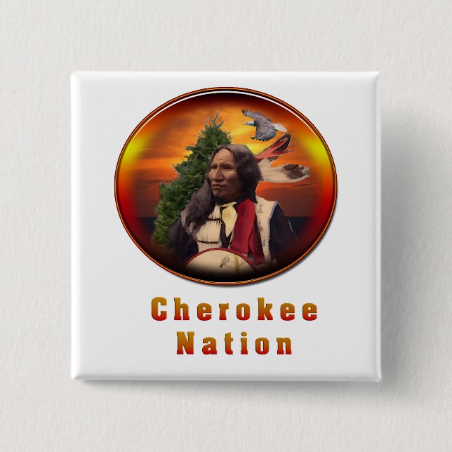 Cherokee indians art 15 cm square badge (Front)
