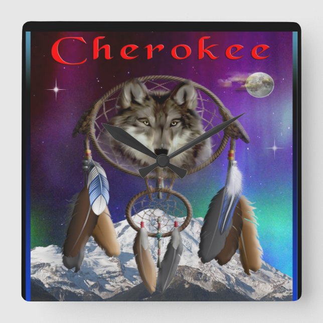 Cherokee nation square wall clock (Front)