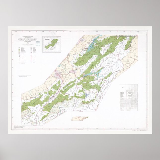 Cherokee National Forest Map (1985)  Poster (Front)