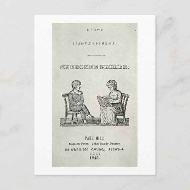 Cherokee Primer, 1845 (engraving) Postcard (Front)