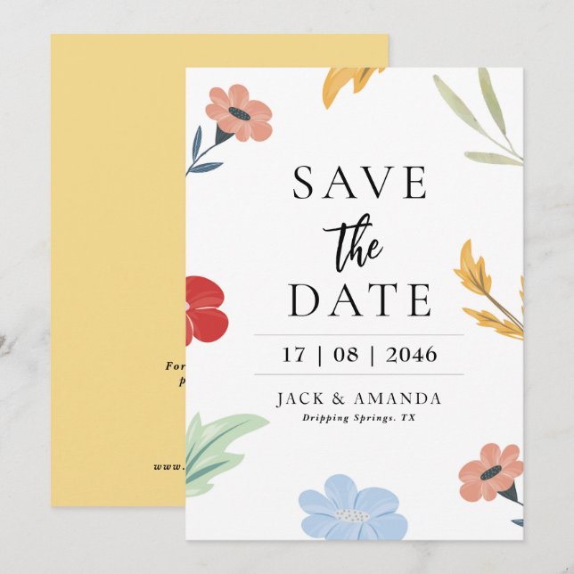 Cherrful Joyful Colourful Wedding Save the Dates Invitation (Front/Back)