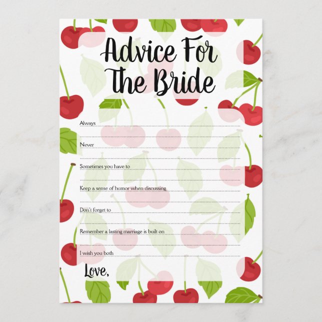 Cherries Advice For The Bride Shower Game Cherry Card (Front)