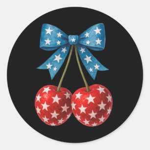 Cherries American Flag Coquette Bow Cherry 4th Of  Classic Round Sticker