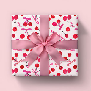 Cherries and bows pattern wrapping paper sheet