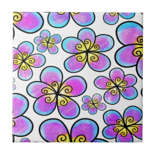 Cherries And Flowers Seamless Pattern Tile