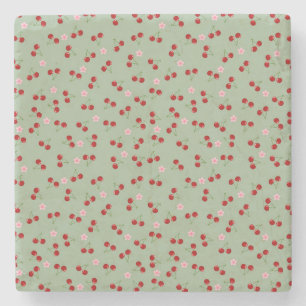 Cherries And Flowers Stone Coaster