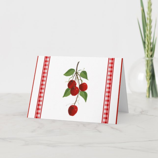 Cherries and Gingham Note Card (Front)