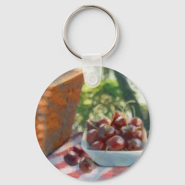 Cherries and Picnic Basket Key Ring (Front)