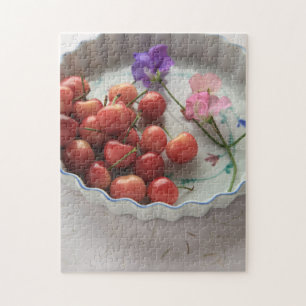 Cherries and sweet peas in pie plate jigsaw puzzle