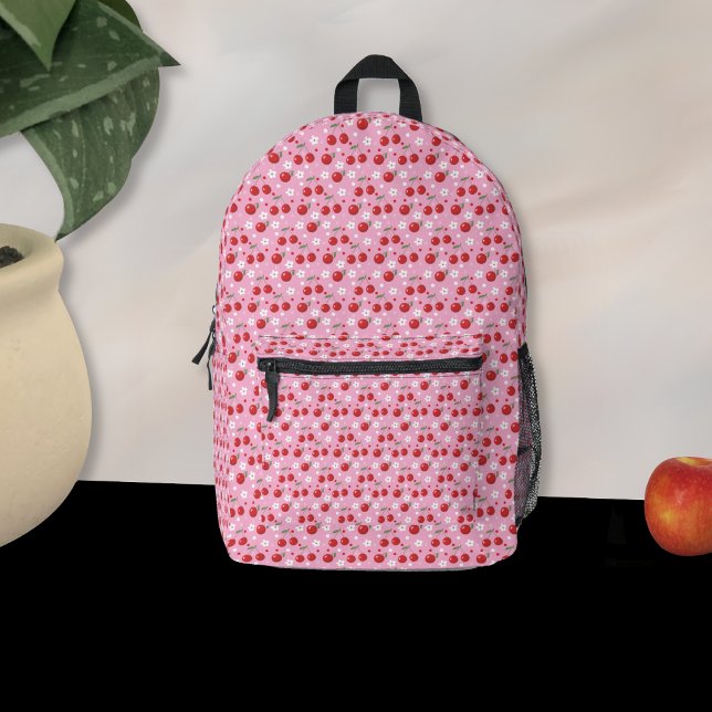 Cherries and Tiny Blossom Girl Pink Backpack (Cherries and tiny white blossoms pink backpack .)